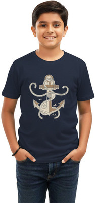 DEHCY Boys Printed Pure Cotton Regular T Shirt(Blue, Pack of 1)