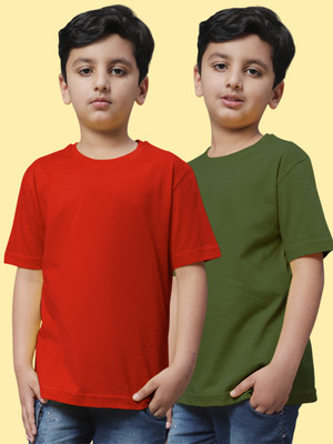 FBAR Boys Solid Pure Cotton Regular T Shirt(Multicolor, Pack of 2)