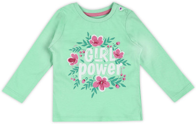 BabiesRus Girls Printed Pure Cotton Regular T Shirt(Green, Pack of 1)