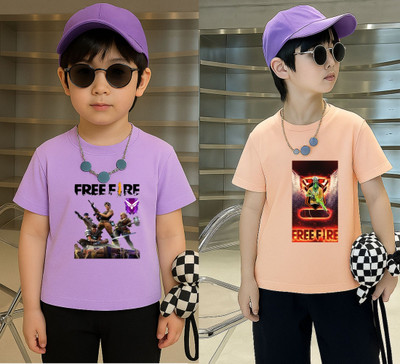 Lecowar Boys Printed Polyester Regular T Shirt(Purple, Pink, Pack of 2)