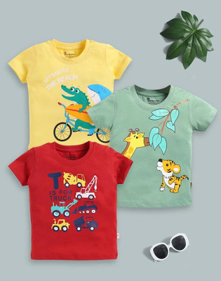 ELEMENOPEE Baby Boys & Baby Girls Graphic Print Pure Cotton Regular T Shirt(Multicolor, Pack of 3)