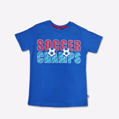 GAME BEGINS Boys Typography, Printed Pure Cotton T Shirt(Blue, Pack of 1)