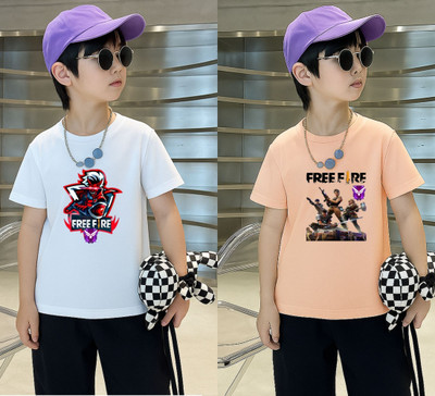 Lecowar Boys Printed Polyester Regular T Shirt(White, Pink, Pack of 1)