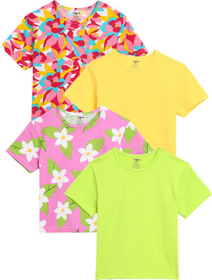 TOTCO Boys & Girls Printed Pure Cotton Regular T Shirt(Multicolor, Pack of 4)
