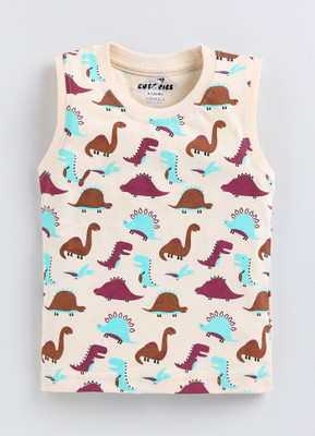 CUTOPIES Boys Graphic Print Cotton Blend Regular T Shirt(Beige, Pack of 1)