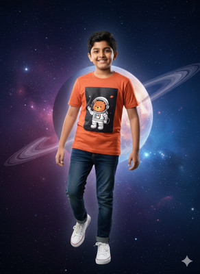 SOUNIK FASHION SDS Boys Printed Pure Cotton Regular T Shirt(Orange, Pack of 1)