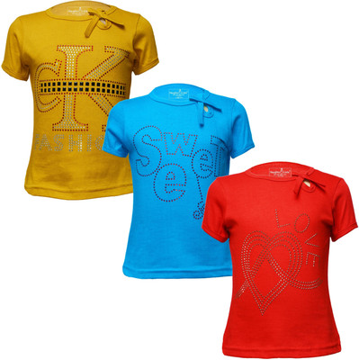 Eazy Trends Girls Printed Pure Cotton Regular T Shirt(Multicolor, Pack of 3)