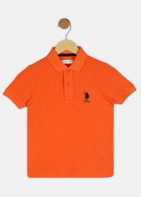 U.S. POLO ASSN. Boys Solid Pure Cotton Regular T Shirt(Orange, Pack of 1)