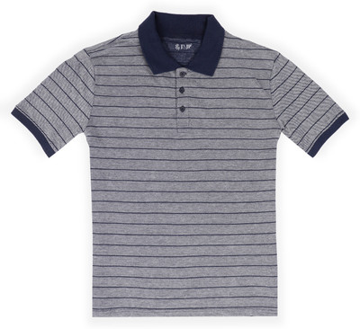 J&JP Boys Striped Cotton Blend Regular T Shirt(Blue, Pack of 1)