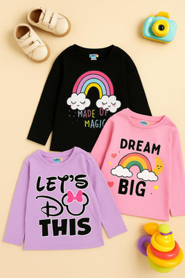 KIDDIFY Baby Girls Printed Cotton Blend Regular T Shirt(Multicolor, Pack of 3)