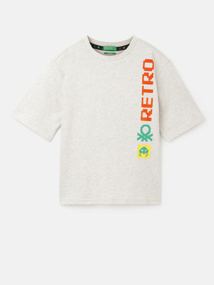 United Colors of Benetton Boys Printed Pure Cotton Regular T Shirt(Grey, Pack of 1)