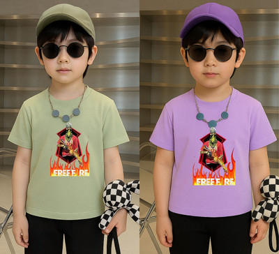 Lecowar Boys Printed Polyester Regular T Shirt(Green, Purple, Pack of 2)