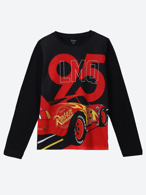 YK Disney Boys Printed Pure Cotton Regular T Shirt(Black, Pack of 1)