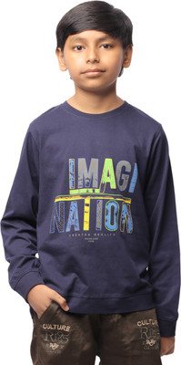 Yellowtoons Boys Printed Cotton Blend Regular T Shirt(Dark Blue, Pack of 1)