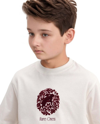 Rare Ones Boys Printed Cotton Blend Regular T Shirt(White, Pack of 1)