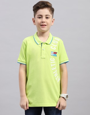 MONTE CARLO Boys Printed Pure Cotton Regular T Shirt(Light Green, Pack of 1)