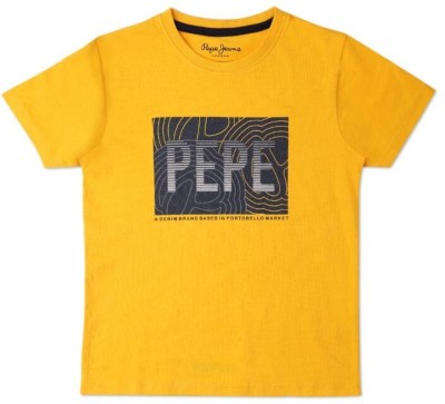 Pepe Jeans Boys Typography Pure Cotton Regular T Shirt(Yellow, Pack of 1)