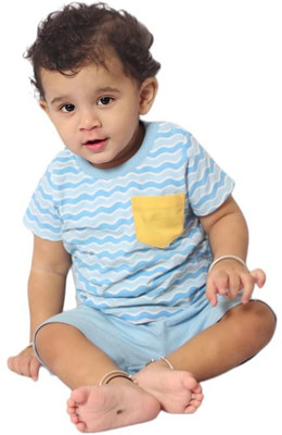 Kidzz Boys Solid Cotton Blend Regular T Shirt(Light Blue, Pack of 1)