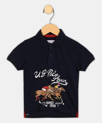 U.S. POLO ASSN. Baby Boys Printed Pure Cotton T Shirt(Blue, Pack of 1)