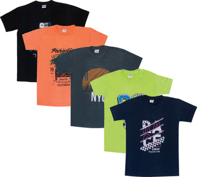 POWERmerc Boys & Girls Printed Pure Cotton Regular T Shirt(Multicolor, Pack of 5)