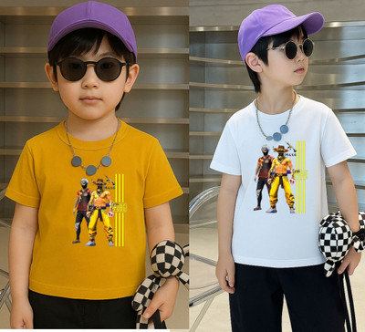 Lecowar Boys Printed Polyester Regular T Shirt(Yellow, White, Pack of 2)
