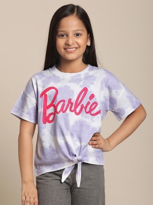 kidsville Girls Typography, Tie & Dye Pure Cotton T Shirt(Multicolor, Pack of 1)