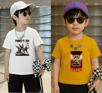 Lecowar Boys Printed Polyester Regular T Shirt(White, Yellow, Pack of 1)