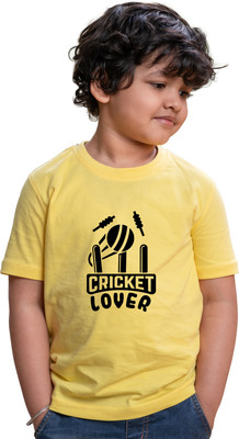 CHOMBOOKA Boys Typography, Printed Pure Cotton Regular T Shirt(Yellow, Pack of 1)