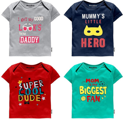 NammaBaby Baby Boys Graphic Print Cotton Blend Regular T Shirt(Multicolor, Pack of 4)