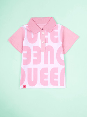 KiddoPanti Girls Typography Pure Cotton Regular T Shirt(Pink, Pack of 1)