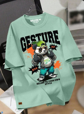 KILLER Boys Printed Pure Cotton Regular T Shirt(Light Green, Pack of 1)