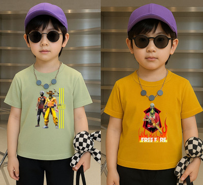 Lecowar Boys Printed Polyester Regular T Shirt(Green, Yellow, Pack of 1)