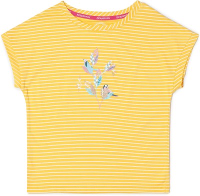 JOCKEY Girls Tie & Dye, Printed Pure Cotton T Shirt(Yellow, Pack of 1)