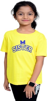 RAINBOWTEES Girls Printed Cotton Blend Regular T Shirt(Yellow, Pack of 1)