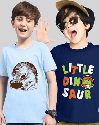 AOOSH Boys Printed Cotton Blend Regular T Shirt(Light Blue, Blue, Pack of 2)