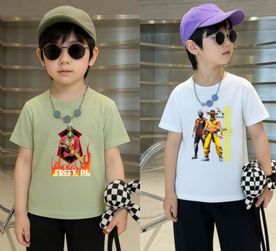 Lecowar Boys Printed Polyester Regular T Shirt(Green, White, Pack of 1)