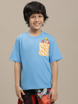 kidsville Boys Graphic Print Cotton Blend Regular T Shirt(Blue, Pack of 1)