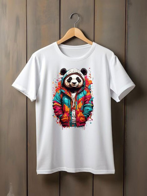 KPPrintofashion Boys Printed Cotton Blend Regular T Shirt(White, Pack of 1)