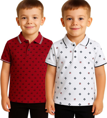 fasla Boys Printed Cotton Blend Regular T Shirt(White, Pack of 2)