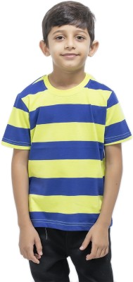 Get Stocked Boys Striped Pure Cotton T Shirt(Blue, Pack of 1)