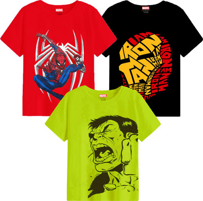 MARVEL BY MISS & CHIEF Boys Printed Cotton Blend Regular T Shirt(Multicolor, Pack of 3)