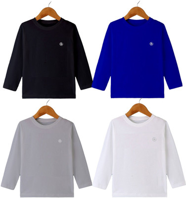 DIAZ Boys & Girls Solid Cotton Blend Regular T Shirt(Multicolor, Pack of 4)