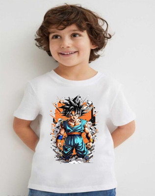 Anime Boys Printed Polyester Regular T Shirt(White, Pack of 1)