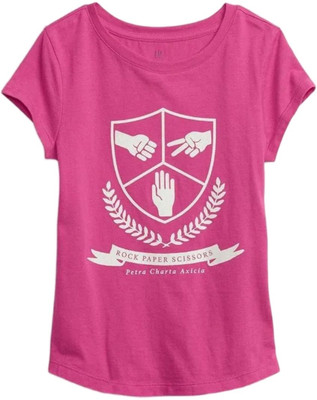 GAP Girls Graphic Print Organic Cotton Regular T Shirt(Pink, Pack of 1)