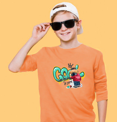 JUGULAR Boys Printed Cotton Blend Regular T Shirt(Orange, Pack of 1)