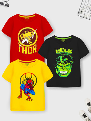 MARVEL BY MISS & CHIEF Boys Cartoon/Superhero Cotton Blend Regular T Shirt(Multicolor, Pack of 3)