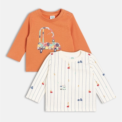 MINI KLUB Baby Boys Printed Pure Cotton Regular T Shirt(Multicolor, Pack of 2)