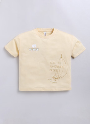 CRAZYPENGUIN ELITE Boys Printed Pure Cotton Oversized T Shirt(Beige, Pack of 1)