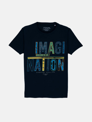Status Quo Boys Printed Cotton Blend Regular T Shirt(Dark Blue, Pack of 1)
