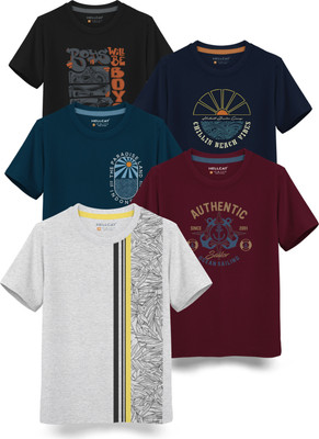 Hellcat Boys Printed Cotton Blend Regular T Shirt(Multicolor, Pack of 5)